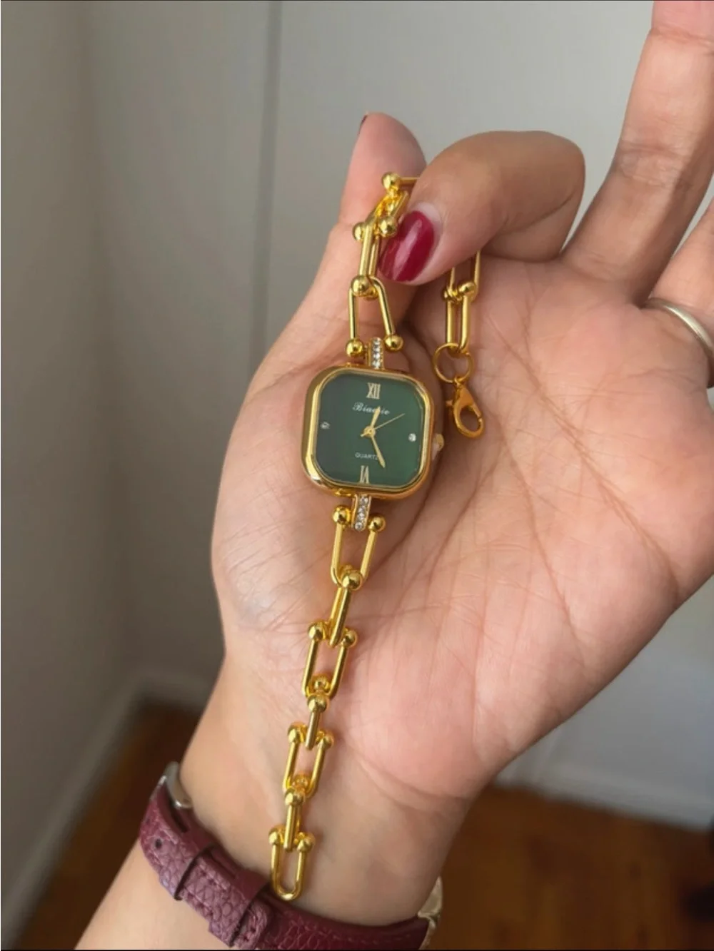 Gold-Tone Green Dial Bracelet Watch - Brand Unknown